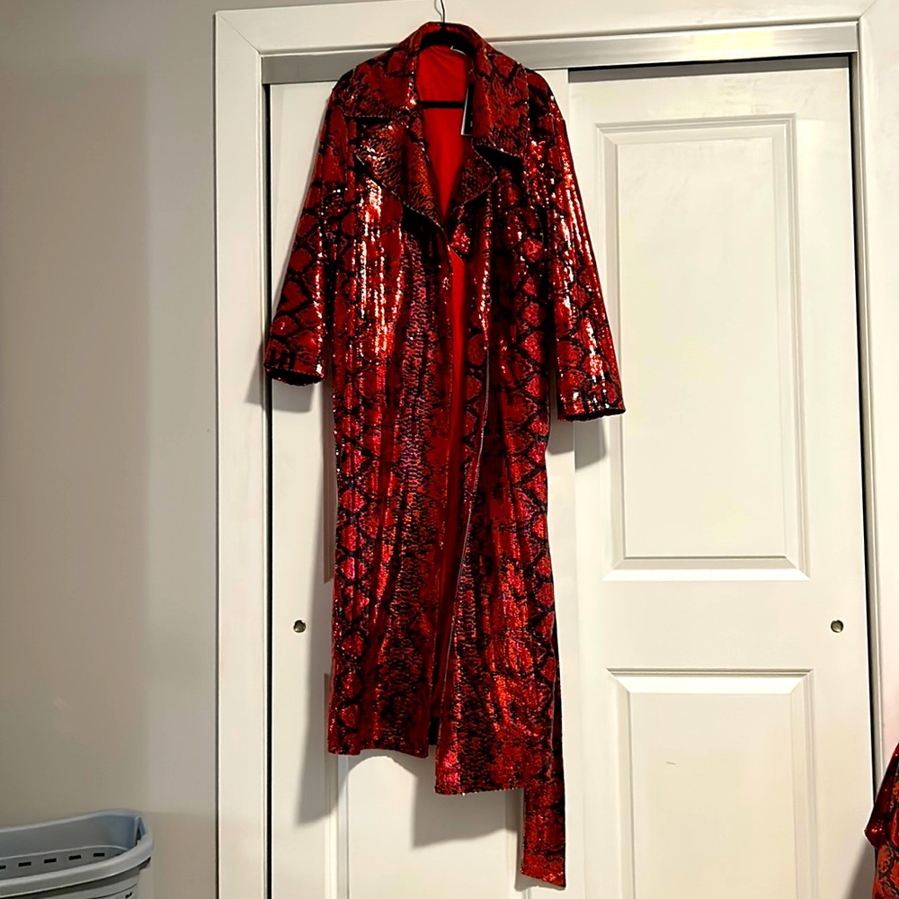 NWT S Ivy Park Red Sequin Duster Trench Coat